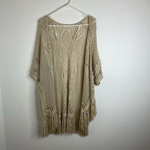 Blu Pepper Beige Open-Knit Poncho with Tassels size small